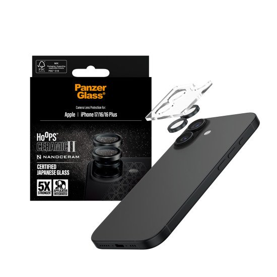 PanzerGlass ® Hoops® Ceramic II Camera Lens Protector iPhone 17 | iPhone 16 | 16 Plus Protection d'écran transparent Apple 1 pièce(s)