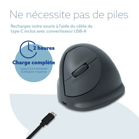 R-Go Tools Souris verticale R-Go HE Basic, souris ergonomique, taille moyenne (longueur de la main : 165-185 mm), pour gauchers, Bluetooth