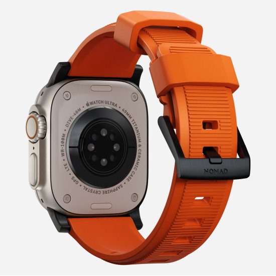 Nomad Rugged Bande Orange, Noir Acier inoxydable, Caoutchouc