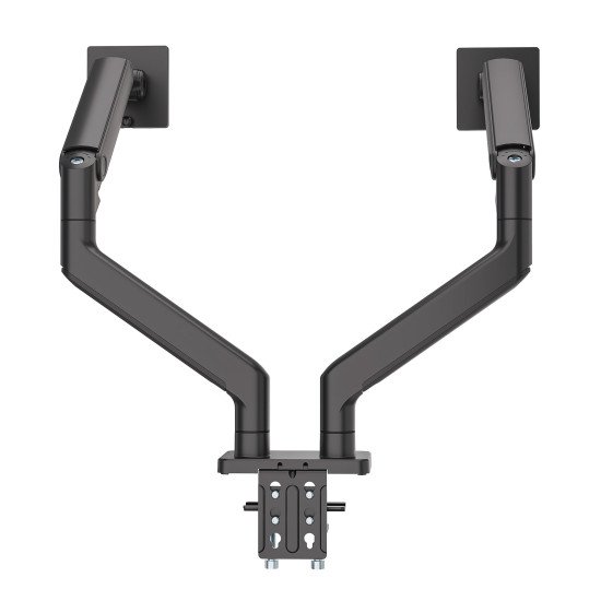 Manhattan Support de bureau double pour TV/moniteurs (bras à ressort à Bras articulé), écrans 13" à 45", fixation à l'arrière par pince ou passe-câble, Compatibilité VESA : 75x75 et 100x100 mm (vérifiez les dimensions des quatre trous de fixatio