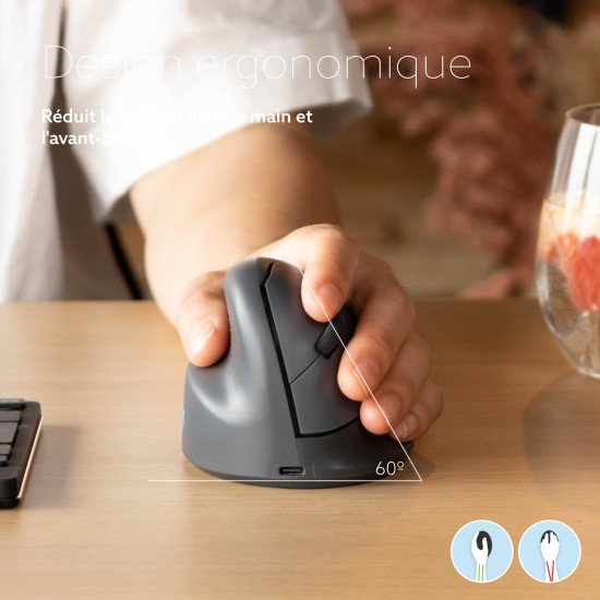 R-Go Tools Souris verticale R-Go HE Basic, souris ergonomique, taille moyenne (longueur de la main : 165-185 mm), pour gauchers, Bluetooth