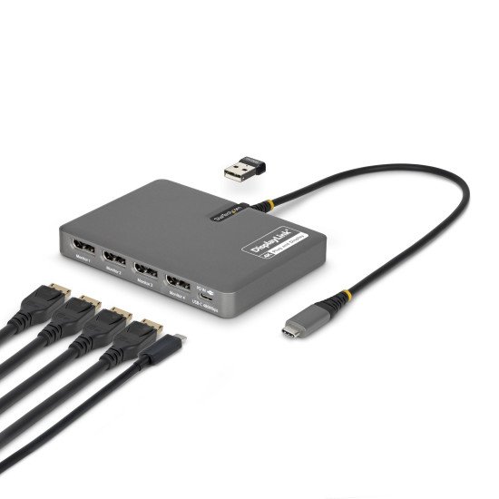 StarTech.com QUAD-USB-DP-ADAPT station d'accueil Avec fil USB 3.2 Gen 1 (3.1 Gen 1) Type-C Gris