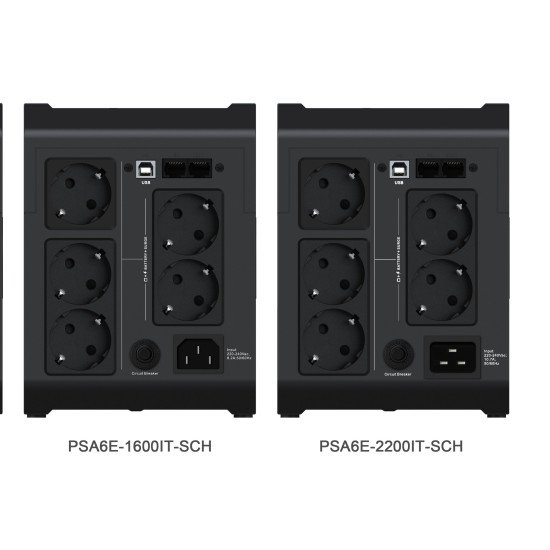 Vertiv PowerUPS 200 Essential PSA6E-1600IT-SCH, 1 600 VA/925 W, AVR, batteries remplaçables par l'utilisateur, batterie de secours, 5 prises Schuko, garantie deux ans