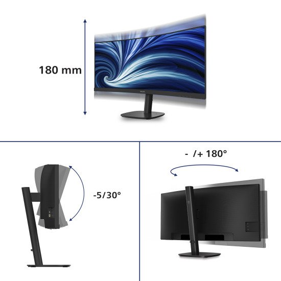Philips 34B2N3500C/00 écran PC 86,4 cm (34") 3440 x 1440 pixels Wide Quad HD LCD Noir