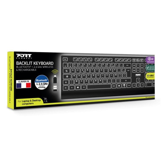 Port Designs PORT Connect 911251QWI clavier Universel RF sans fil + Bluetooth QWERTY US International Noir