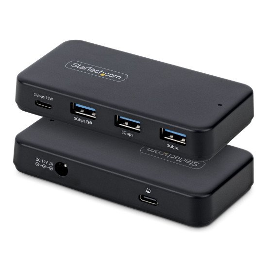 StarTech.com Hub USB-C et USB-A à 4 Ports, 5 Gbps, Auto-Alimenté, Câble Hôte USB-C et USB-A 2 en 1, 1 Port USB-C et 3 Ports USB-A (1x BC 1.2), Adaptateur Secteur 36W Inclus