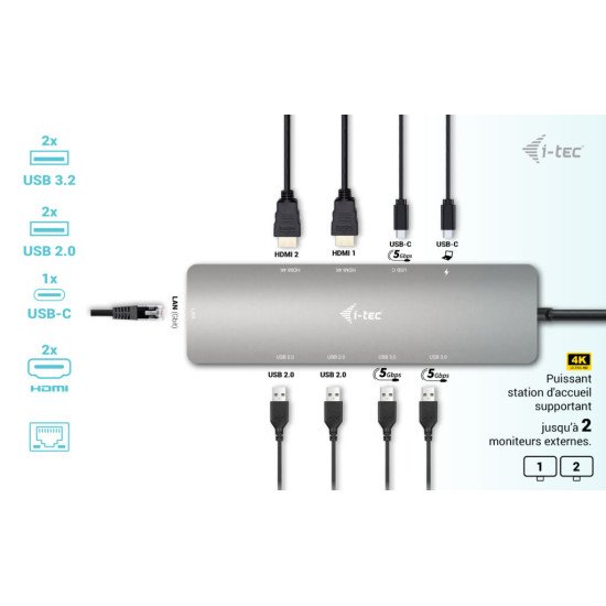 i-tec USB-C Metal Nano 2x Display Docking Station + Power Delivery 100 W