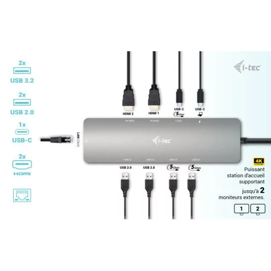 i-tec USB-C Metal Nano 2x Display Docking Station + Power Delivery 100 W i-tec USB-C Metal Nano 2x Display Docking Station + Power Delivery 100 W