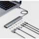 Manhattan Dock/hub USB-C, 7 ports : 3x USB-A + 4x USB-C, Pavec Power Delivery (PD) 100 W - nécessite un chargeur USB-C externe (non inclus). Alimenté par USB (aucune alimentation externe requise) lorsque le PD n'est pas utilisé, aluminium