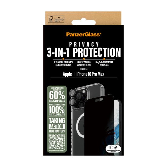 PanzerGlass ® 3-in-1 Privacy Protection Bundle iPhone 16 Pro Max Protection d'écran transparent Apple 1 pièce(s) PanzerGlass ® 3-in-1 Privacy Protection Bundle iPhone 16 Pro Max Protection d'écran transparent Apple 1 pièce(s)