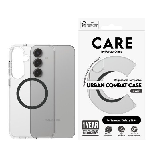 PanzerGlass CARE by ® Flagship Case Transparent Urban Combat w. Black Qi Compatible Samsung Galaxy S25+ coque de protection pour téléphones portables Housse PanzerGlass CARE by ® Flagship Case Transparent Urban Combat w. Black Qi Compatible Samsung Galaxy S25+ coque de protection pour téléphones portables Housse