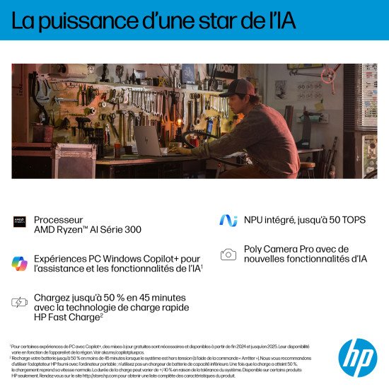 HP OmniBook X FlipNGAI 16-ar0771nb Copilot+ PC AMD Ryzen AI 7 350 Hybride (2-en-1) 40,6 cm (16") Écran tactile 2K 16 Go LPDDR5x-SDRAM 1 To SSD Wi-Fi 6E (802.11ax) Windows 11 Home Argent