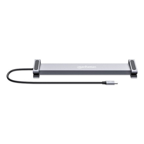Manhattan Dock/hub USB-C avec lecteur de cartes et MST, 7 ports : Ethernet, 2x HDMI 4K@60Hz, 3x USB-A + USB-C, avec PD 100W - nécessite un chargeur USB-C externe (non inclus). Alimenté par USB (aucune alimentation externe requise) lorsque le PD n'est pas 