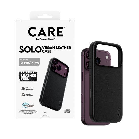 PanzerGlass CARE™ by ® Solo Vegan Leather Case Black w. MagSafe iPhone 2026 Pro | 17 Pro coque de protection pour téléphones portables Housse Noir