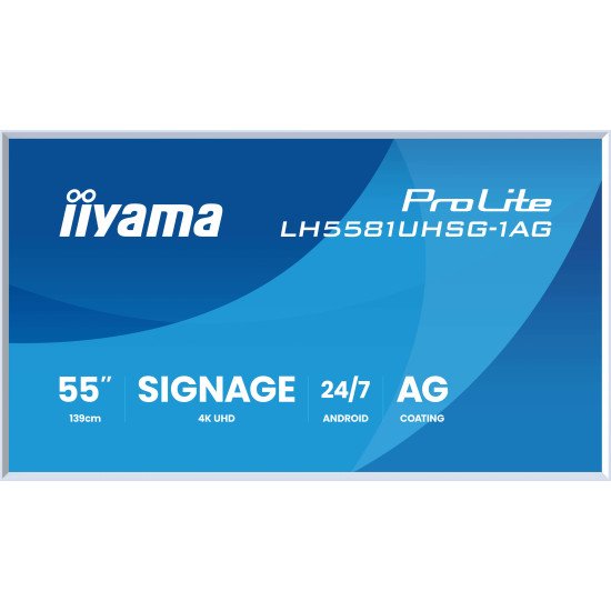 iiyama LH5581UHSG-1AG Écran d'affichage dynamique Écran plat interactif 138,7 cm (54.6") Wifi 500 cd/m² 4K Ultra HD Blanc Intégré dans le processeur Android 10 24/7 iiyama LH5581UHSG-1AG Écran d'affichage dynamique Écran plat interactif 138,7 cm (54.6") Wifi 500 cd/m² 4K Ultra HD Blanc Intégré dans le processeur Android 10 24/7
