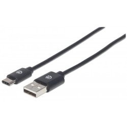 Manhattan Câble USB-C vers USB-A, 50 cm, mâle à mâle, 480 Mbit/s (USB 2.0), noir, garantie à vie, équivalent à USB2AC50CM