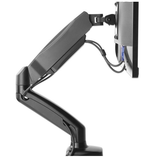 Manhattan Support de bureau pour TV/moniteurs (bras à ressort à Bras articulé), écrans 13" à 27", fixation à l'arrière par pince ou passe-câble, Compatibilité VESA : 75x75 et 100x100 mm (vérifiez les dimensions des quatre trous de fixation à l'a