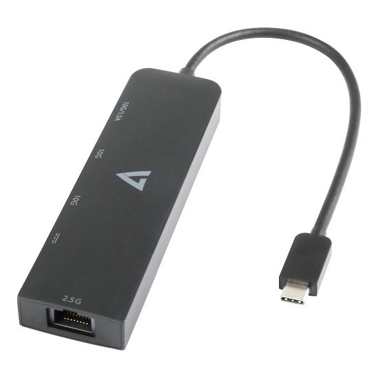 V7 Adaptateur Ethernet 2.5 G USB-C mâle vers USB-A femelle x 2, USB-C femelle x 1 , RJ45 femelle x 1 noir