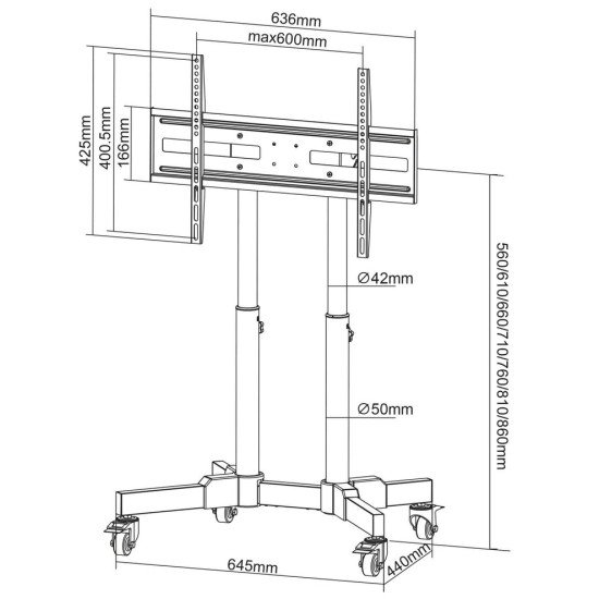 Manhattan Supporte une TV de 23" à 70" jusqu'à 40 kg, Inclinaison de +45°, faible hauteur, idéal pour les scènes et les notes de présentation, noir