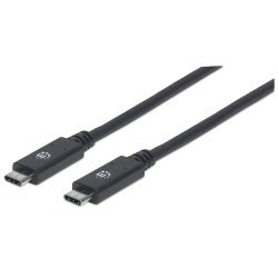 Manhattan Câble USB-C vers USB-C, 1 m, mâle à mâle, 10 Gbit/s (USB 3.2 Gen 2 / USB 3.1), 5 A (charge ultra-rapide), noir, garantie à vie, équivalent à USB31C5C1M
