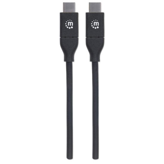 Manhattan Câble USB-C vers USB-C, 2 m, mâle à mâle, 480 Mbit/s (USB 2.0), 5 A (charge ultra-rapide), noir, garantie à vie, équivalent à USB2C5C2M