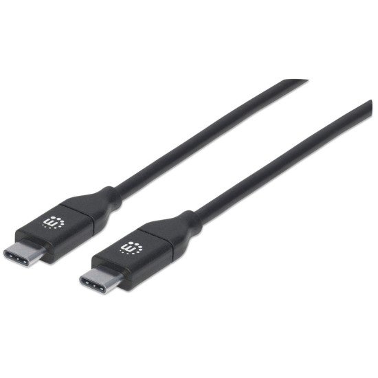 Manhattan Câble USB-C vers USB-C, 2 m, mâle à mâle, 480 Mbit/s (USB 2.0), 5 A (charge ultra-rapide), noir, garantie à vie, équivalent à USB2C5C2M
