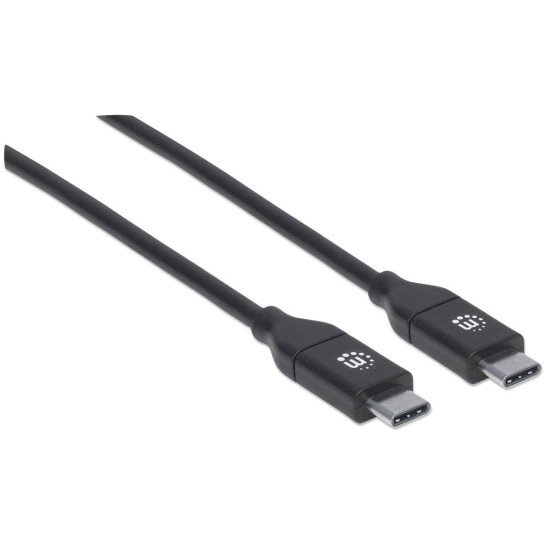 Manhattan Câble USB-C vers USB-C, 2 m, mâle à mâle, 480 Mbit/s (USB 2.0), 5 A (charge ultra-rapide), noir, garantie à vie, équivalent à USB2C5C2M