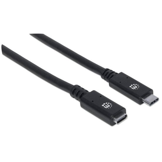 Manhattan Rallonge USB-C, 50 cm, mâle vers femelle, 10 Gbit/s (USB 3.2 Gen 2 / USB 3.1), 5 A (charge ultra-rapide), noir, garantie à vie