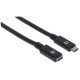 Manhattan Rallonge USB-C, 50 cm, mâle vers femelle, 10 Gbit/s (USB 3.2 Gen 2 / USB 3.1), 5 A (charge ultra-rapide), noir, garantie à vie