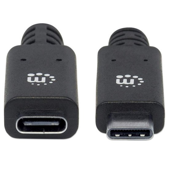 Manhattan Rallonge USB-C, 50 cm, mâle vers femelle, 10 Gbit/s (USB 3.2 Gen 2 / USB 3.1), 5 A (charge ultra-rapide), noir, garantie à vie