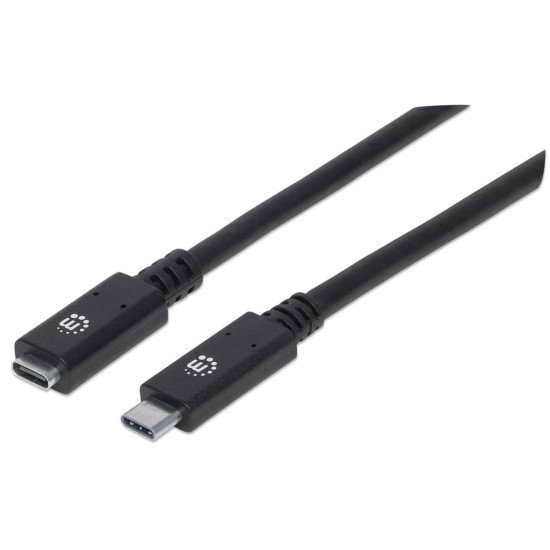 Manhattan Rallonge USB-C, 50 cm, mâle vers femelle, 10 Gbit/s (USB 3.2 Gen 2 / USB 3.1), 5 A (charge ultra-rapide), noir, garantie à vie