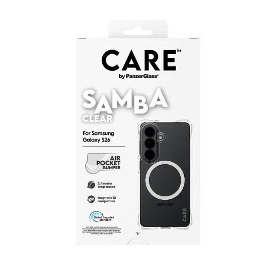 PanzerGlass CARE™ by ® Samba Case Transparent w. White Qi Samsung Galaxy S26 coque de protection pour téléphones portables 16 cm (6.3") Housse