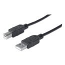 Manhattan Câble USB-A vers USB-B, 1,8 m, mâle à mâle, 480 Mbit/s (USB 2.0), noir, garantie à vie, équivalent à USB2HAB2M (sauf 20 cm plus court)