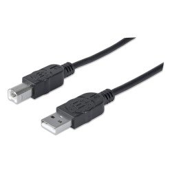 Manhattan Câble USB-A vers USB-B, 1,8 m, mâle à mâle, 480 Mbit/s (USB 2.0), noir, garantie à vie, équivalent à USB2HAB2M (sauf 20 cm plus court)