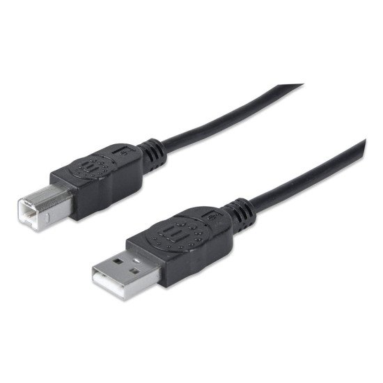 Manhattan Câble USB-A vers USB-B, 1,8 m, mâle à mâle, 480 Mbit/s (USB 2.0), noir, garantie à vie, équivalent à USB2HAB2M (sauf 20 cm plus court)