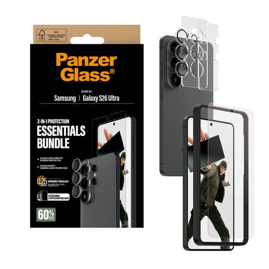 PanzerGlass ® Hoops® 2-in-1 Bundle Samsung Galaxy S26 Ultra | Ultra-Wide Fit Protection d'écran transparent 1 pièce(s)
