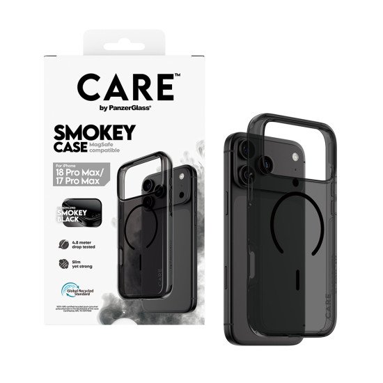 PanzerGlass CARE™ by ® Smokey Case w. Black MagSafe iPhone 2026 Pro Max | 17 Pro Max coque de protection pour téléphones portables Housse Transparent