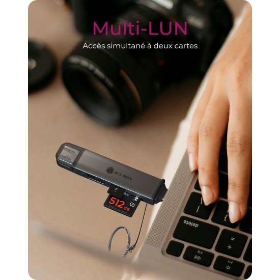 ICY BOX Lecteur de cartes 3 en 1 via l'interface USB Type-A & USB Type-C