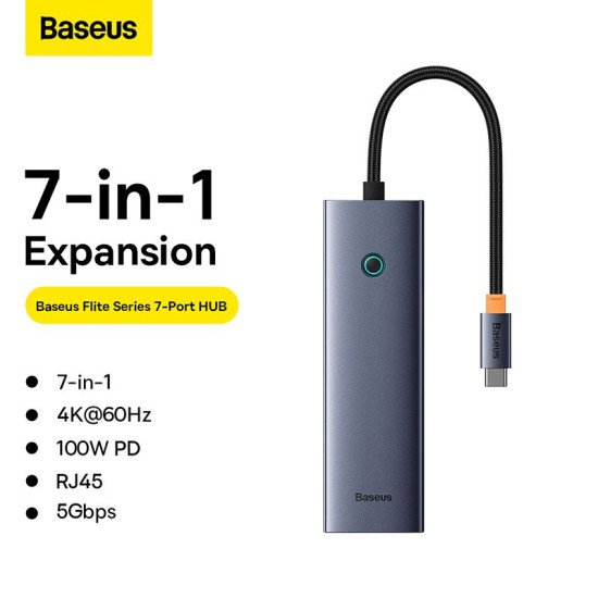 Baseus ULTRAJOY 7 İN 1 MULTİFONKSİYONEL HUB ADAPTÖR-UZAY GRİ station d'accueil Avec fil E-Port Baseus ULTRAJOY 7 İN 1 MULTİFONKSİYONEL HUB ADAPTÖR-UZAY GRİ station d'accueil Avec fil E-Port