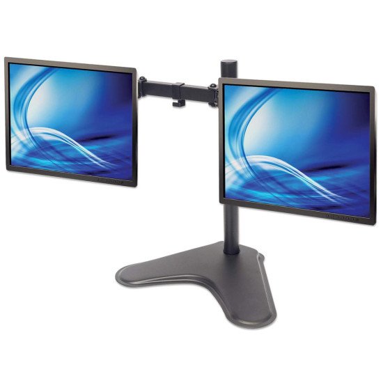 Manhattan Support de bureau double pour TV/moniteurs (Bras articulé), écrans 10" à 27", montage sur pied, Compatibilité VESA : 75x75 et 100x100 mm (vérifiez les dimensions des quatre trous de fixation à l'arrière), charge max. 8 kg par écran, no