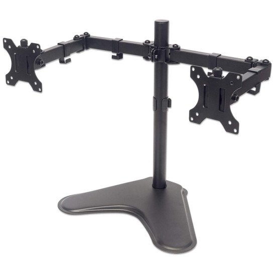 Manhattan Support de bureau double pour TV/moniteurs (Bras articulé), écrans 10" à 27", montage sur pied, Compatibilité VESA : 75x75 et 100x100 mm (vérifiez les dimensions des quatre trous de fixation à l'arrière), charge max. 8 kg par écran, no