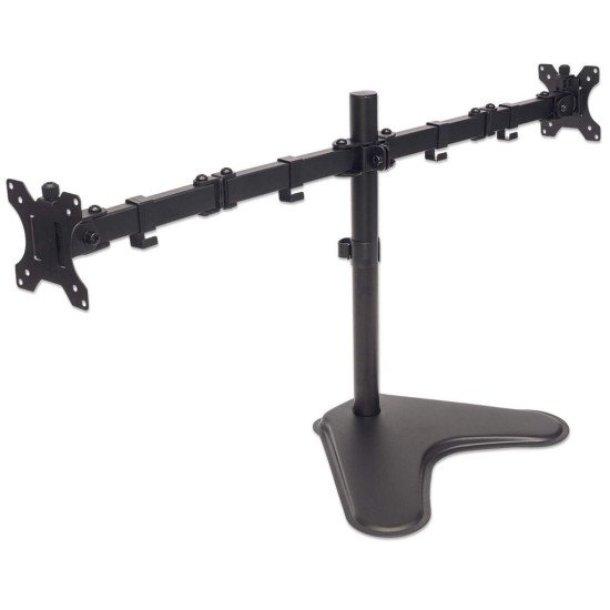 Manhattan Support de bureau double pour TV/moniteurs (Bras articulé), écrans 10" à 27", montage sur pied, Compatibilité VESA : 75x75 et 100x100 mm (vérifiez les dimensions des quatre trous de fixation à l'arrière), charge max. 8 kg par écran, no