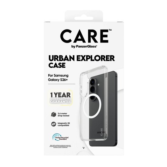 PanzerGlass CARE™ by ® Urban Explorer Case Transparent w. White Qi Samsung Galaxy S26+ coque de protection pour téléphones portables Housse