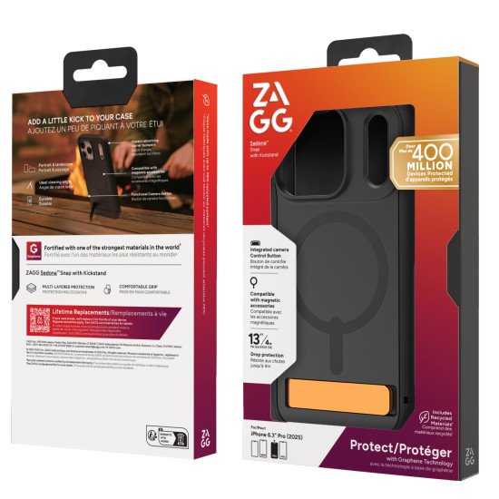 ZAGG Sedona Snap Kickstand coque de protection pour téléphones portables 16 cm (6.3") Housse Noir