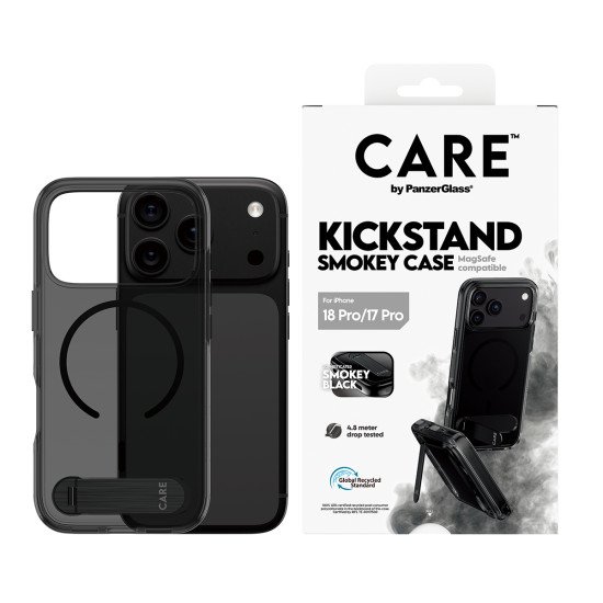 PanzerGlass CARE™ by ® Kickstand Case Smokey w. Black MagSafe iPhone 2026 Pro | 17 Pro coque de protection pour téléphones portables Housse Transparent