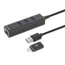 Manhattan Dock/hub combo USB-C & USB-A, 4 ports : Ethernet + 3x USB-A, 5 Gbit/s (USB 3.0), Alimenté par USB (aucune alimentation externe requise)