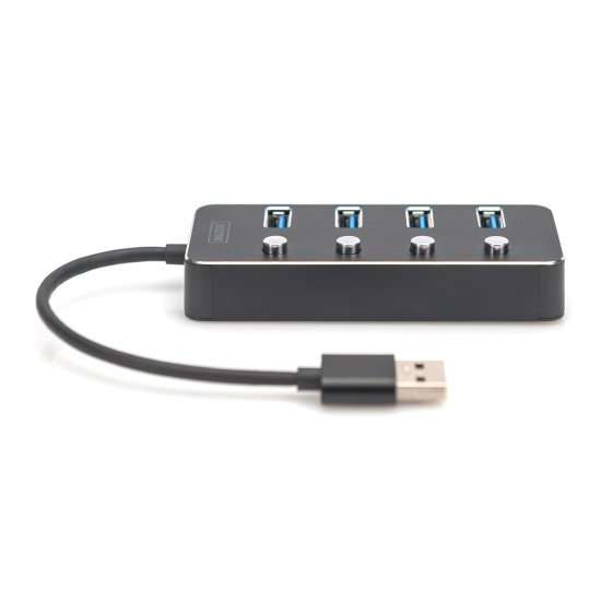 Digitus Hub USB 3.0, 4 ports, commutable, boîtier aluminium
