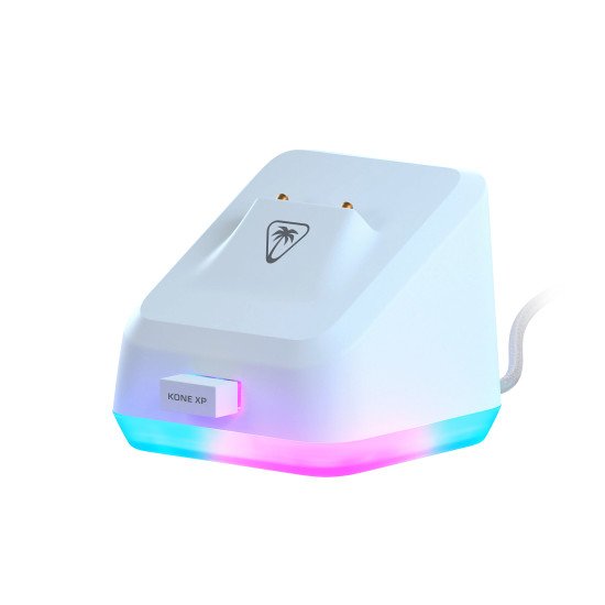 Turtle Beach Kone XP Air - Souris gaming RGB ergonomique, personnalisable et sans fil, Bluetooth, capteur optique 19 000 DPI, autonomie de batterie de 100 heures, station de charge, 29 entrées programmables, éclairage AIMO RGB, molette 4D Blanc