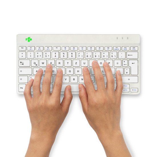 R-Go Tools Clavier ergonomique R-Go Compact Break, clavier compact avec logiciel de pause,QWERTZ (DE), Bluetooth, blanc