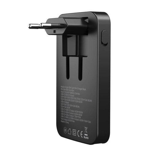 Mobile Origin GAN-65W-SLM-BLK chargeur d'appareils mobiles Universel Noir USB Charge rapide Intérieure